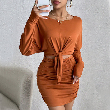 Damen Minikleid Gerafft Knotenoberteil Eveloria