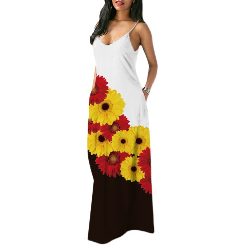 Damen Maxikleid Floralmuster Raffinierte Eingrifftaschen Eveloria