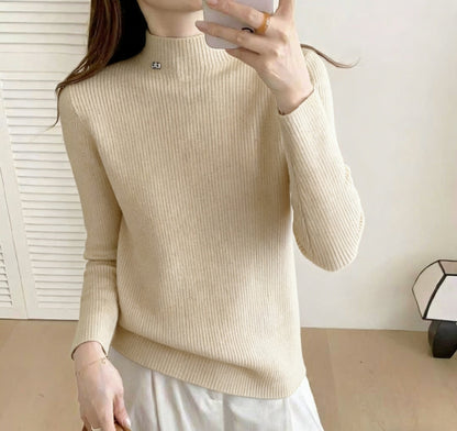 Damen Rippenpullover Stehkragen Eveloria