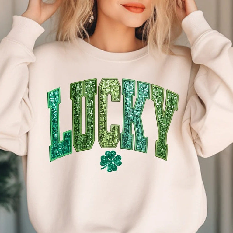 Damen Sweatshirt Glitzernd Kleeblattmotiv Grau Eveloria - Eveloria
