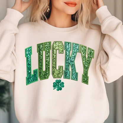Damen Sweatshirt Glitzernd Kleeblattmotiv Grau Eveloria - Eveloria