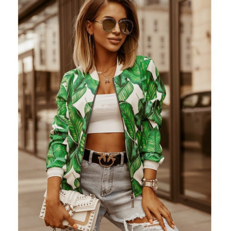 Damen Bomberjacke Floralmuster Bequem Eveloria