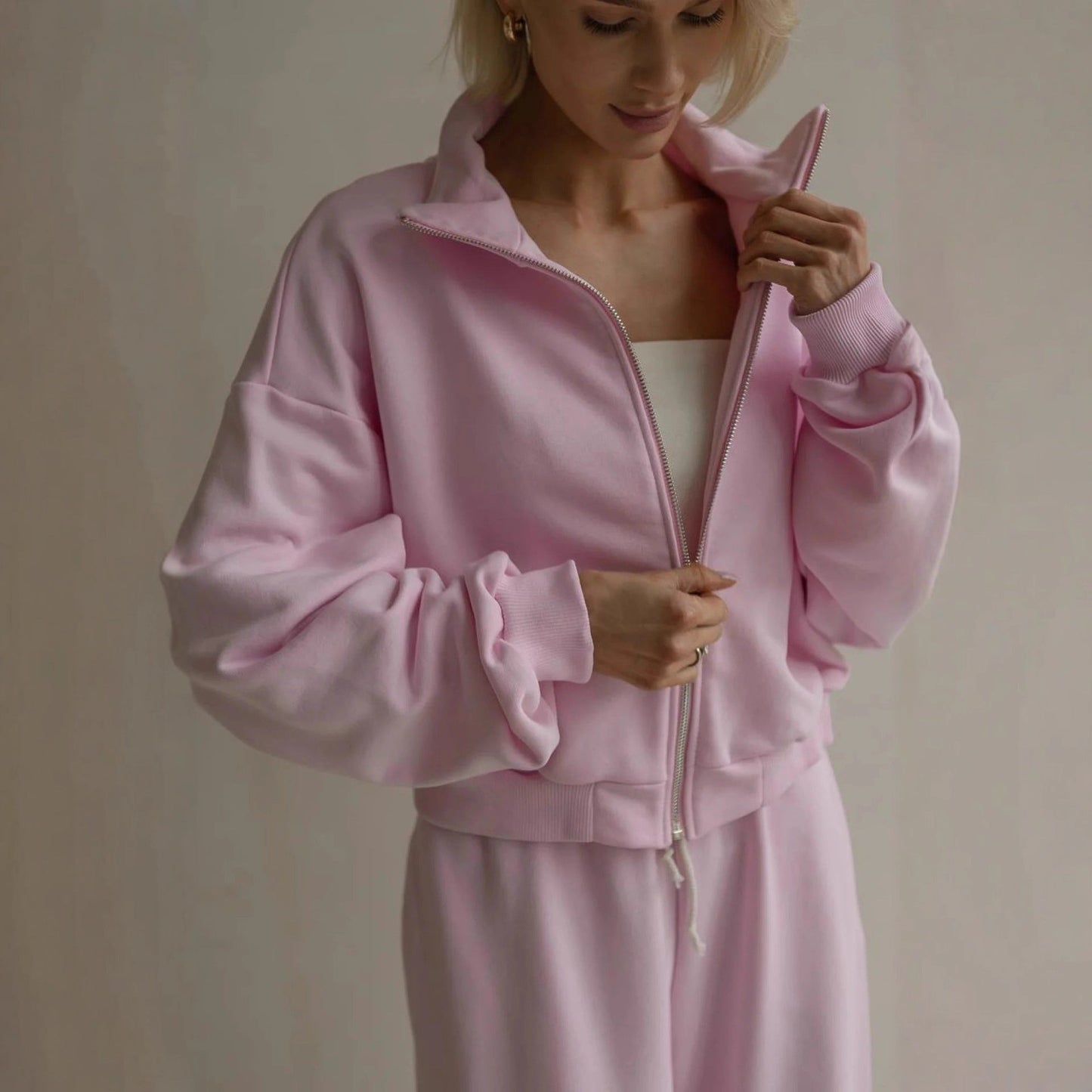 Damen Fleece Lounge Set Hochflexibel Grau Eveloria