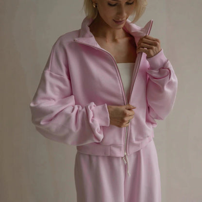 Damen Fleece Lounge Set Hochflexibel Grau Eveloria
