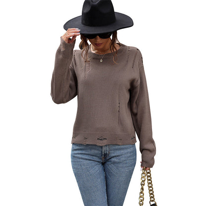 Damen Strickpullover Lässig Rüschendetails Beige