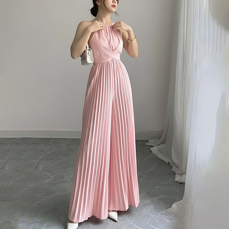 Damen Jumpsuit Plissiert Tiefes Dekolleté Tailliert Eveloria