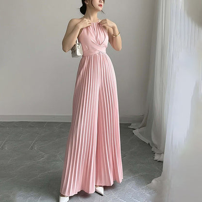 Damen Jumpsuit Plissiert Tiefes Dekolleté Tailliert Eveloria