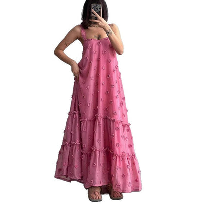 Damen Sommerkleid Bodenlang Floralmuster Rüschendetails