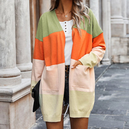 Damen Cardigan Farbblock-Design Taschen Eveloria