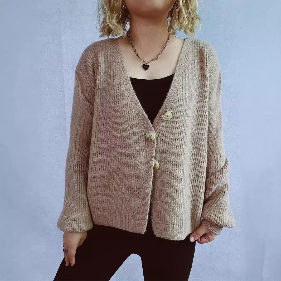 Damen Strickjacke Großknöpfe Strukturiert Beige - Eveloria
