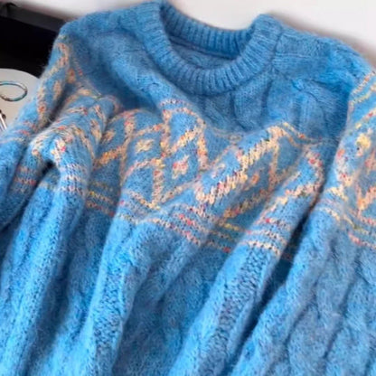 Damen Grobstrickpullover Weiches Material Nordisches Muster Eveloria