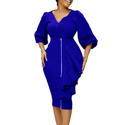 Damen Hemdkleid Volant Reißverschluss Eveloria