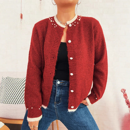 Damen Strickjacke Edel mit Perlenverzierungen und Knöpfen - Eveloria
