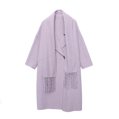 Damen Oversized-Mantel Fransen Tiefkragen Eveloria