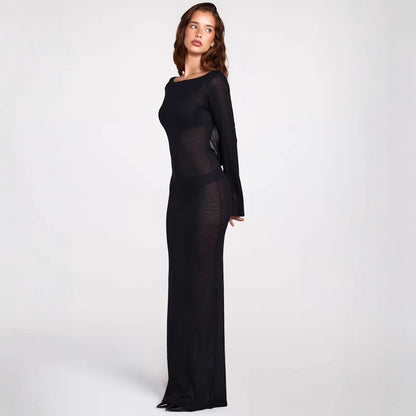 Damen Maxikleid Langärmlig Transparent Figurbetont Eveloria