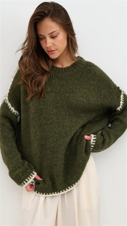 Damen Strickpullover Lässig Farbakzent Saum Eveloria