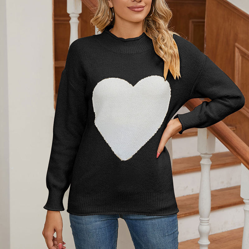 Damen Pullover Herz-Print Eveloria