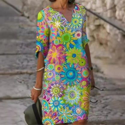 Damen Freizeitkleid Floralmuster V-Ausschnitt