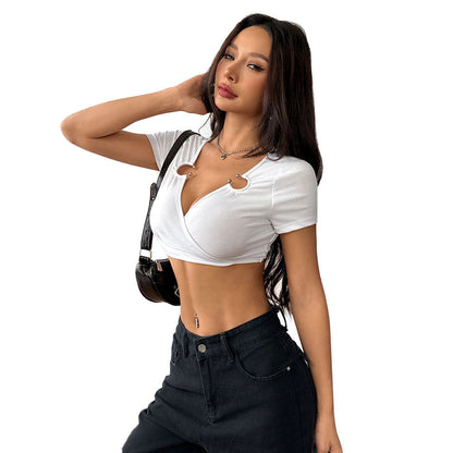 Damen Wickeloberteil V-Ausschnitt Cropped mit modischen Akzenten