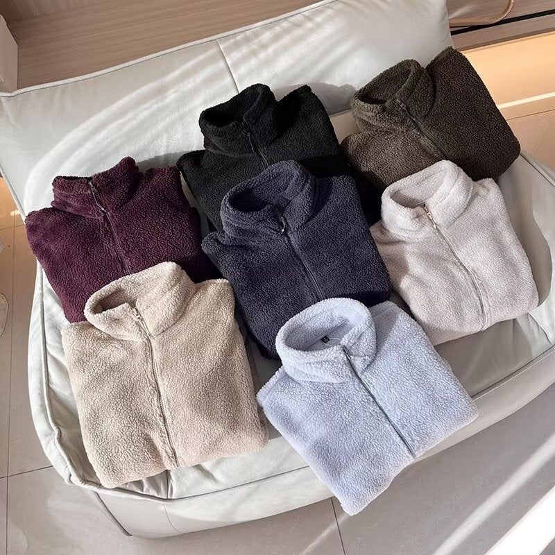 Damen Fleecejacke Hochkragen Reißverschlusstaschen Anthrazit Eveloria