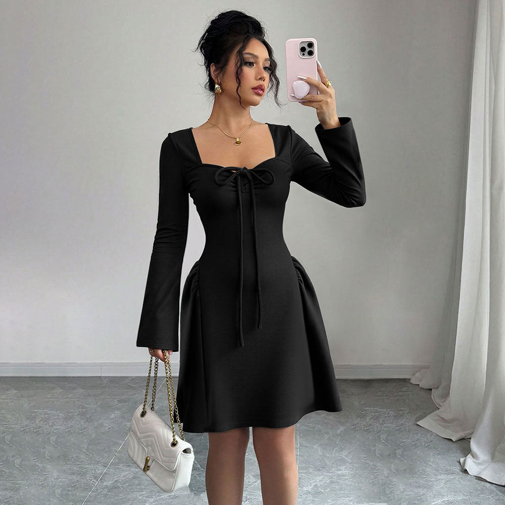 Damen Knielanges Kleid Rüschen Tailliert Eveloria