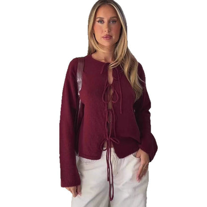 Damen Cardigan Modisch Schnüren Design Übergroße Ärmel