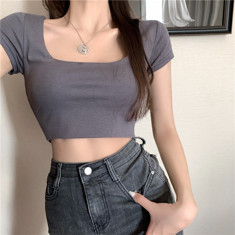 Damen Crop- Rundhals Atmungsaktives Jersey