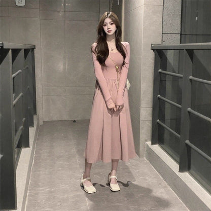 Damen Midi-Kleid Langärmlig Puffärmel