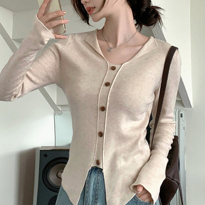 Damen Langarmcardigan Feinstrick Mit Knöpfen Beige
