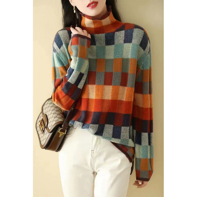 Damen Oversized Pullover Karomuster Eveloria - Eveloria