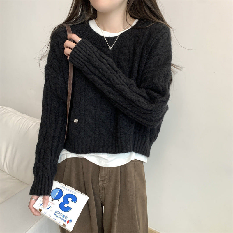 Damen Grobstrickpullover Lässig Zopfmuster Eveloria