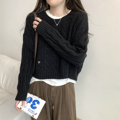 Damen Grobstrickpullover Lässig Zopfmuster Eveloria
