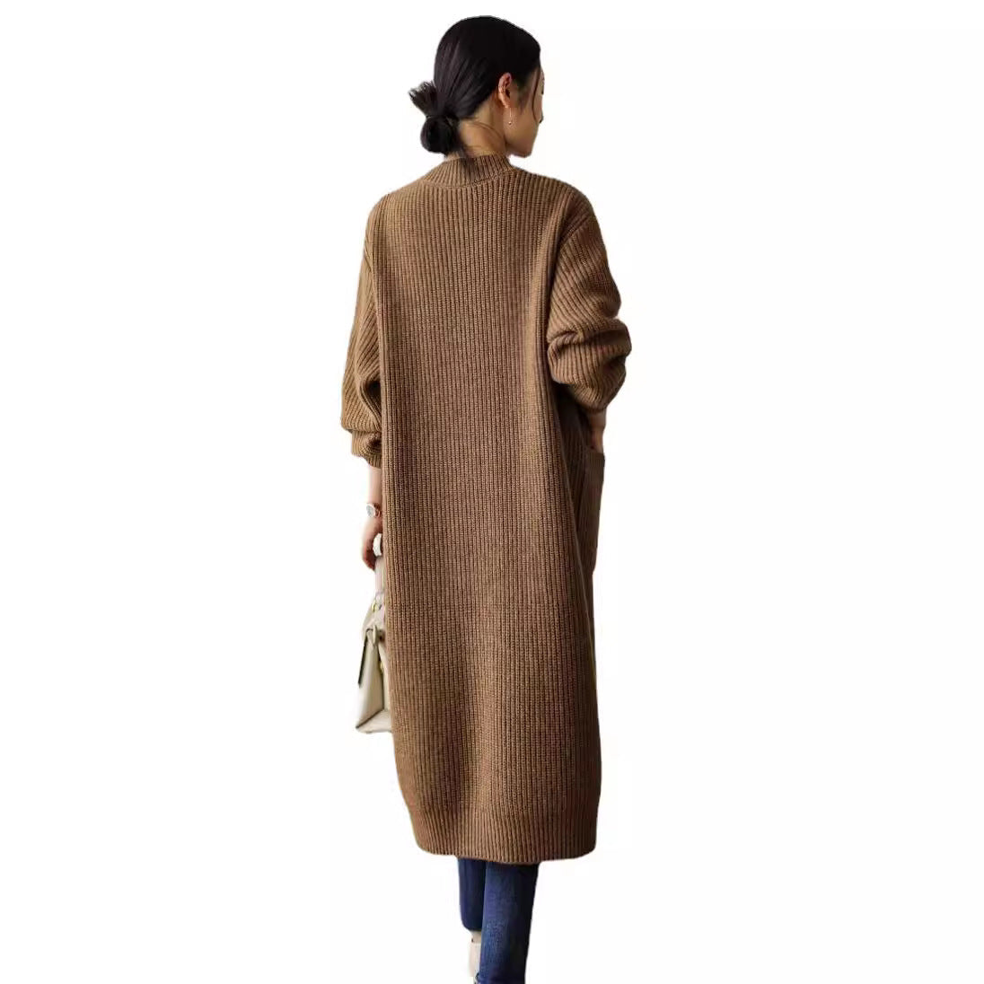 Damen Strickcardigan Großzügig Geschnitten Mit Taschen Dekorativer