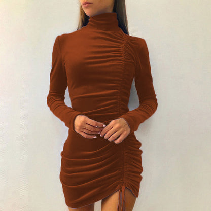 Damen Partykleid Hochgeschlossener Kragen Raffungen Eveloria