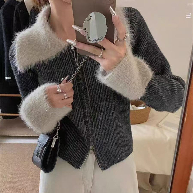 Damen Strickjacke mit Kragen und Reißverschluss - Eveloria