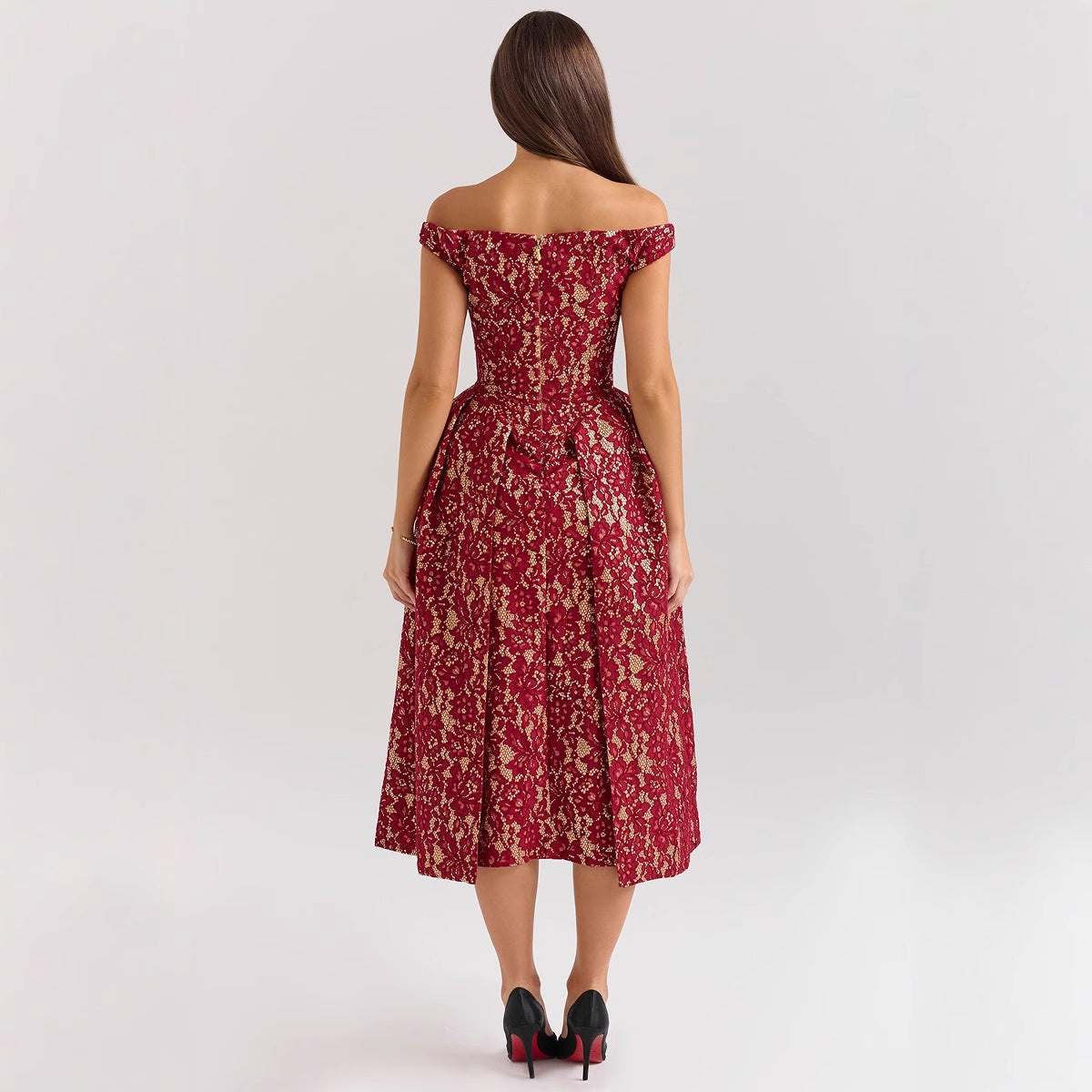 Damen Spitzenkleid A-Linie Elegantes Hochzeitskleid Weiß