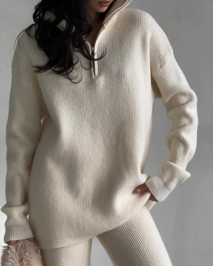 Damen Stehkragen Sweatshirt Reißverschluss Gerippt Grün Eveloria