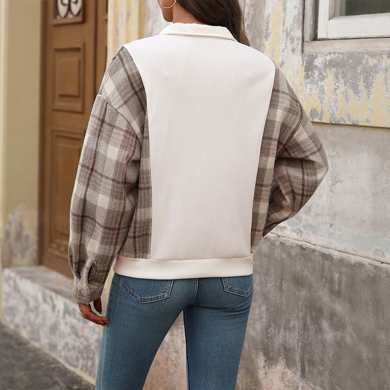 Damen Sweatshirt Karomuster Knöpfe Eveloria