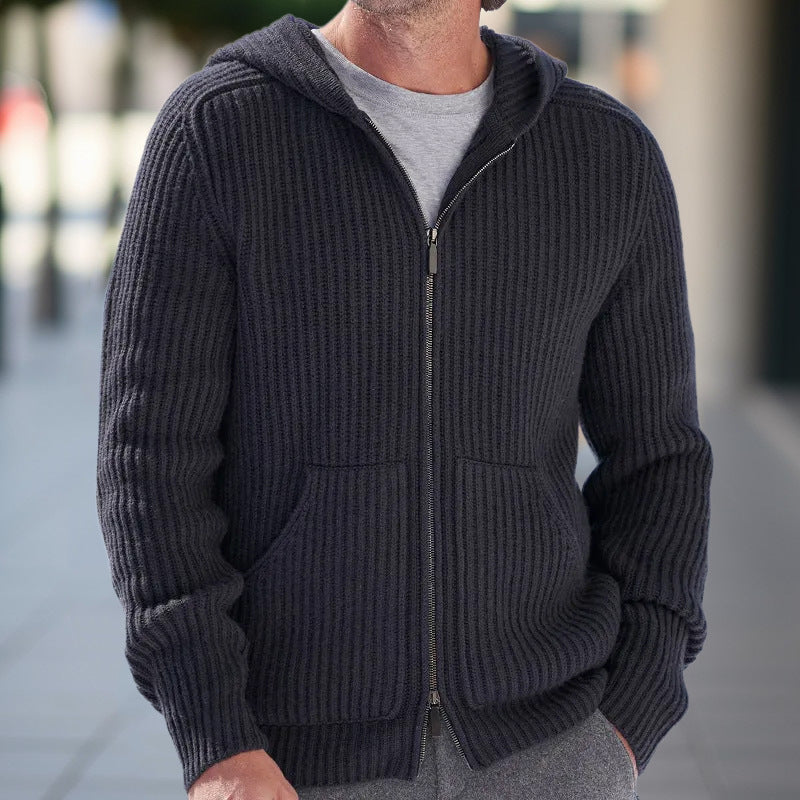 Herren Strickjacke Kapuze Praktische Taschen Bequem