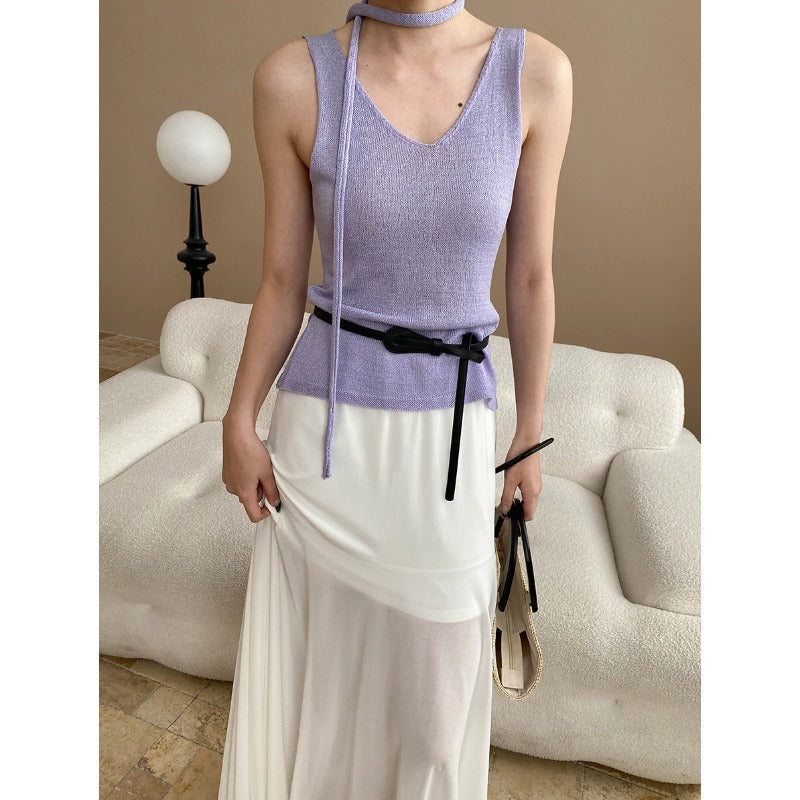 Damen Maxikleid Fließender Schnitt Dekorativer Gürtel Eveloria