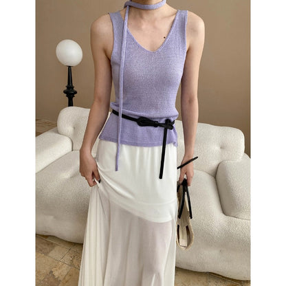 Damen Maxikleid Fließender Schnitt Dekorativer Gürtel Eveloria
