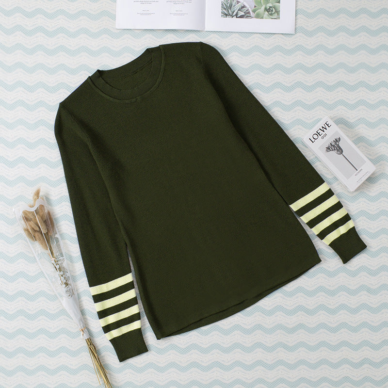 Damen Strickpullover Kontrast Ärmelbündchen