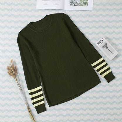 Damen Strickpullover Kontrast Ärmelbündchen