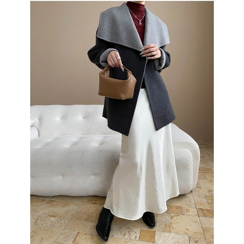 Damen Wolljacke mit breitem Revers und Bindegürtel Eveloria
