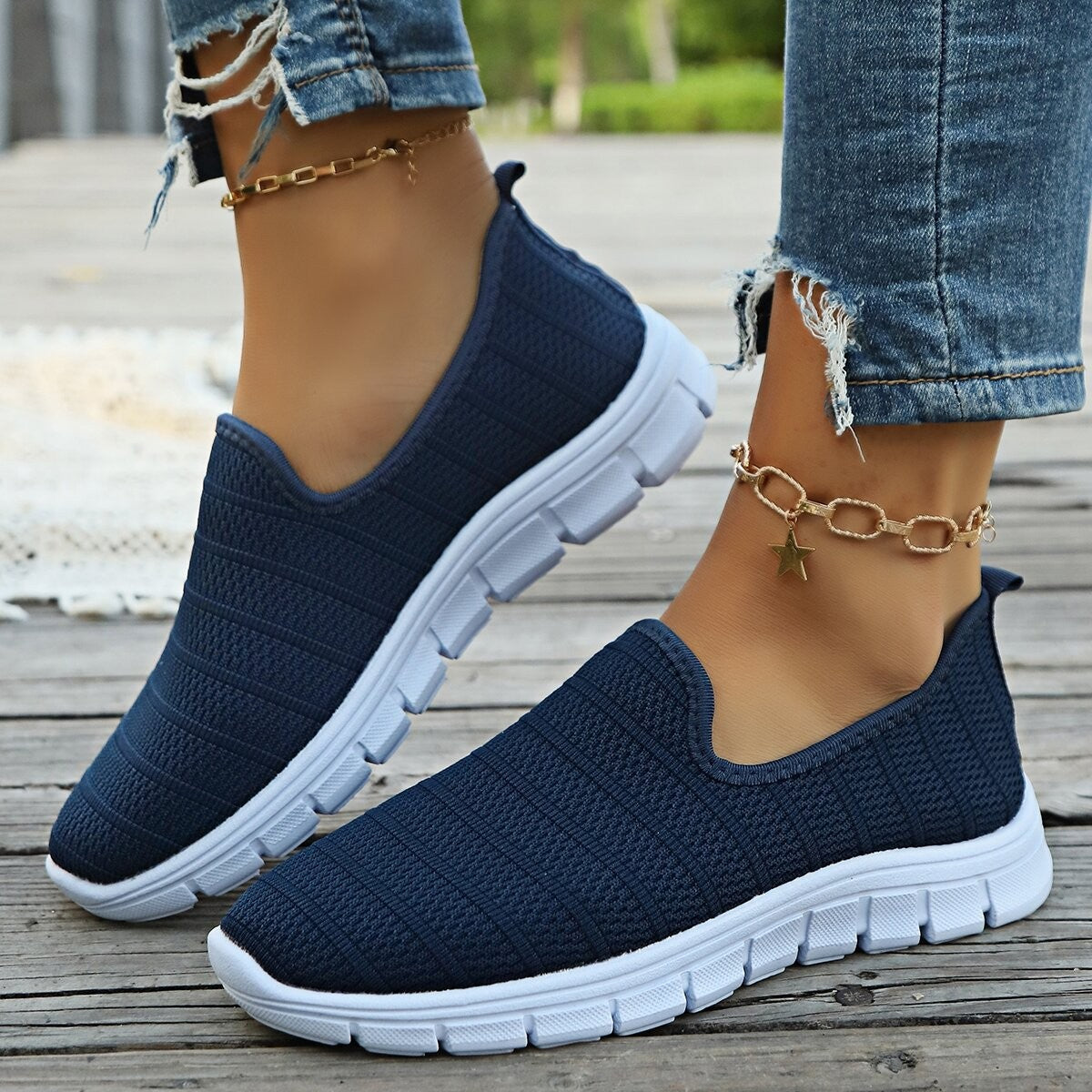 Damen Slip-On Sneaker Atmungsaktives Obermaterial Flexibler Sohle