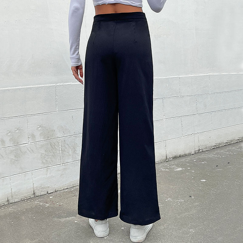 Damen Palazzo-Hose Weite Passform Dekorative Knöpfe