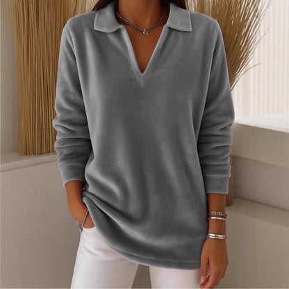 Damen Fleece Pullover V-Ausschnitt Weich Eveloria