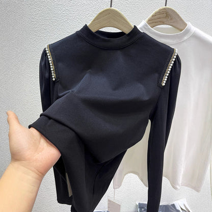 Eveloria Damen Longsleeve Oberteil mit Perlenapplikationen Elegantes - Eveloria