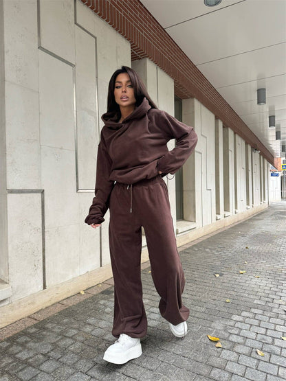 Damen Fleece-Loungewear-Set mit Taschen Lässig Grau Eveloria