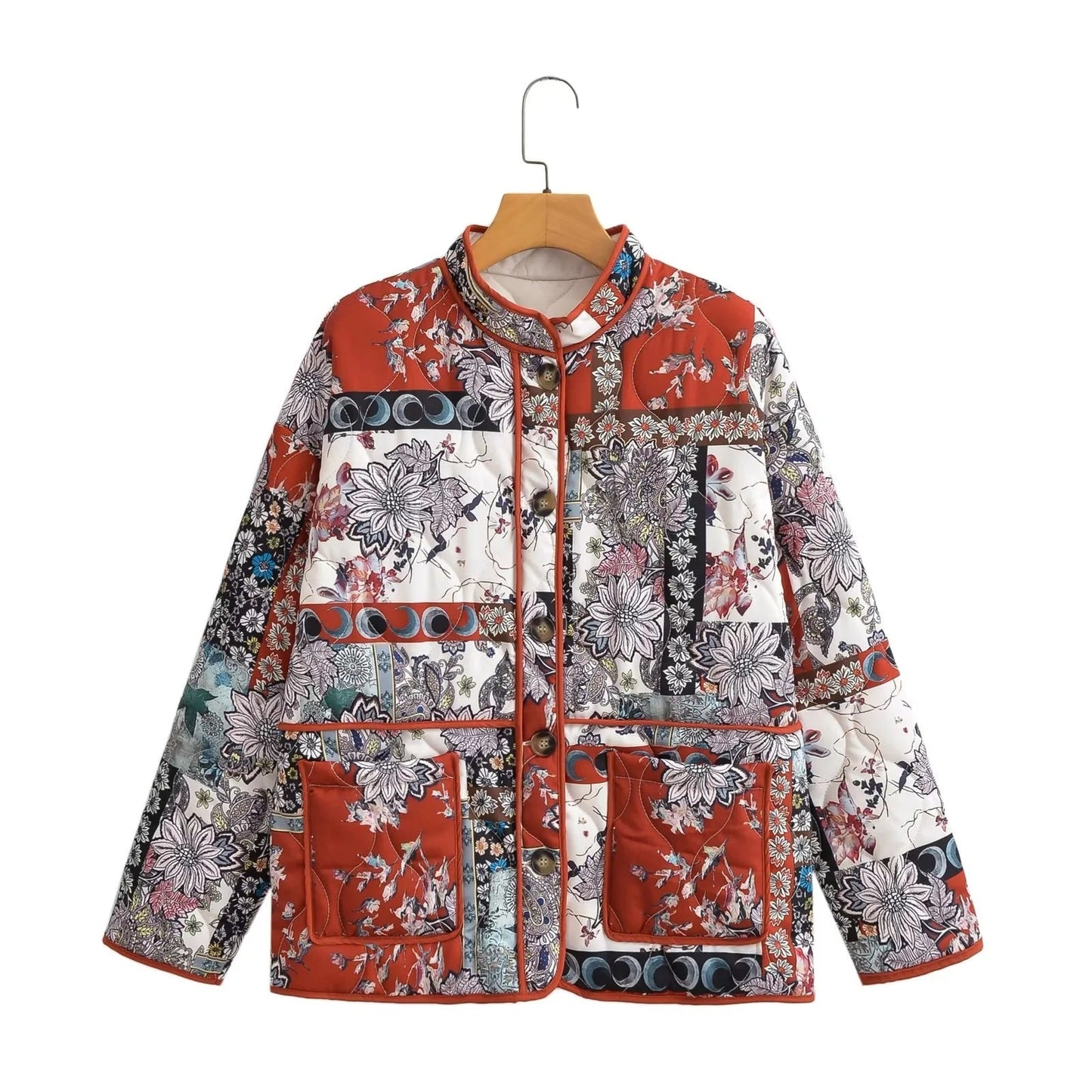 Damen Steppjacke Florales Design Praktische Taschen